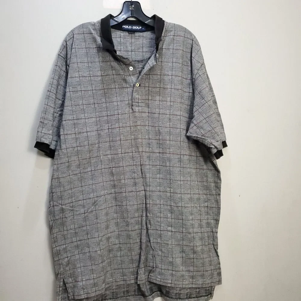 Ralph Lauren Polo Golf Shirt Mens XL Gray Stripe 100% Pima Cotton Short Sleeve